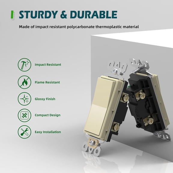 ASIASN-Decorator Single Pole Light Switch, Rocker Paddle Switch with Wall Plates, 15A 120/277V, On/Off Interrupter Replacement, Self-Grounding Residential Grade, 10 Pack, Ivory