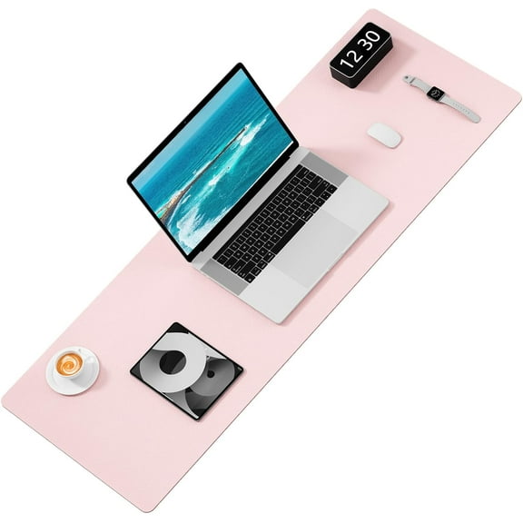 ASIASN-Desk Pad, 48" x 17" PU Leather Desk Mat, XXXL Extended Mouse Pad, Waterproof Desktop Blotter Protector, Non-Slip Ultra Thin Large Laptop Keyboard Writing Mat for Office Home, Pink