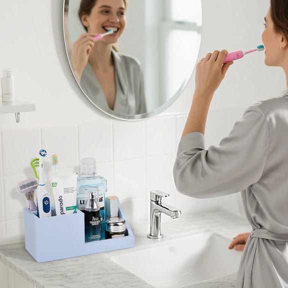 ASIASN-Diatomite Toothbrush Holders for Bathrooms, Quick Dry Electric Tooth Brush and Toothpaste Organizer Bathroom Accessories for Countertop, Vanity, Sink - Blue