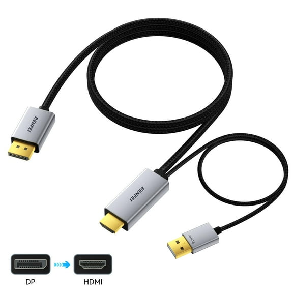 ASIASN-DisplayPort 1.4 to HDMI 2.1 6 feet Cable 8K@60Hz 4K@240Hz/165Hz/144Hz/120Hz, Unidirectional DP (Source) to HDMI (Display) with USB 5V/1A Power Supply Support HDR/DSC/HDCP 2.3 for AMD NVIDIA PC