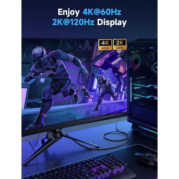 ASIASN-DisplayPort to HDMI Cable 4K@60Hz, 6.6ft DP to HDMI 2.0 Male UHD 2K@120/1080P@120 Nylon DP to HDTV Uni-Directional Cord for Dell, Projector, Desktop, AMD, NVIDIA, Lenovo, HP, ThinkPad