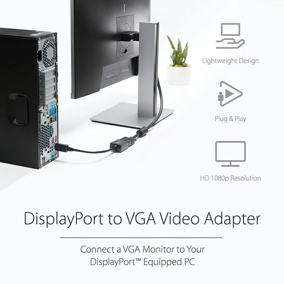 ASIASN-DisplayPort To VGA Video Adapter Converter - Active - 1080p - DP to VGA Converter (DP2VGA2) Black