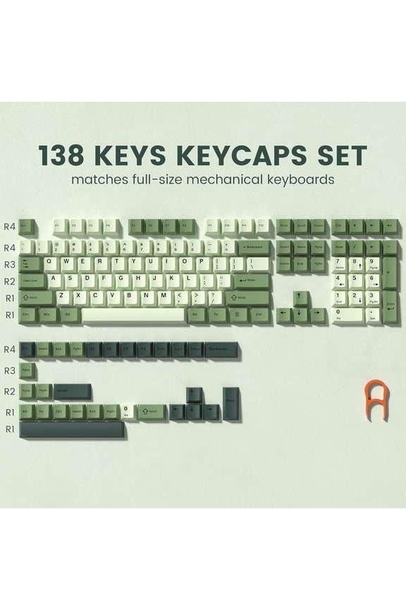 -Double Shot PBT keycaps, Cherry Profile Keyboard Key caps, Matcha Green Custom keycaps 75 Percent 125-key Set for 60% 65% 75% 100% Cherry Gateron MX Mechanical Keyboard
