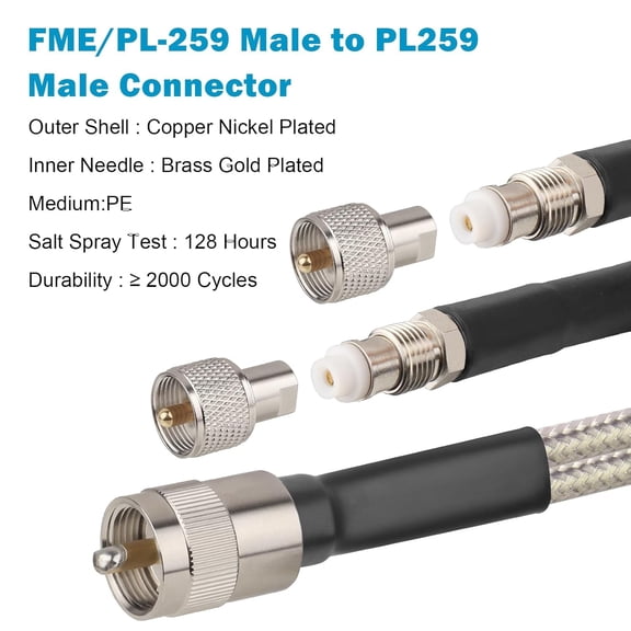 ASIASN-Dual CB Antenna Coax Cable 3FT,Low Loss RG8X Stranded Core CB Coax Cable with PL-259 and FME/PL259 Male Connector - 3 Foot