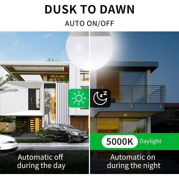 ASIASN-Dusk to Dawn Light Bulbs, Auto On/Off Light Sensing LED Bulbs Outdoor, Daylight, Small A15 4-Pack, 5W 450LM 40W Equivalent, HQ-H031
