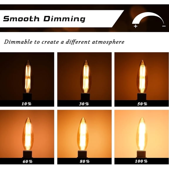 ASIASN-E12 Dimmable Light Bulbs 8W Candelabra Led Bulbs 100 Watt Equivalent 2700K Warm White Clear B11/B10 Filament Vintage Candle Bulb12-Pack