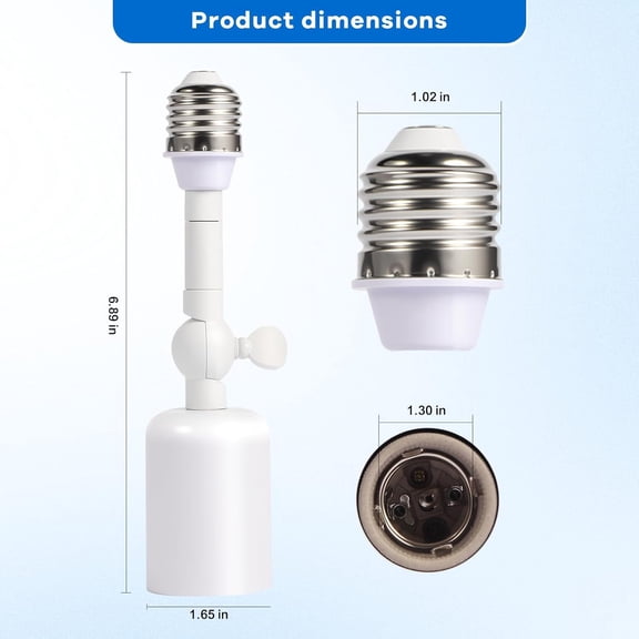 ASIASN-E26/E27 Ceramic Heat-Resistant Light Socket Extender Adapter with 4.5 Inch Extension, All Direction Adjust Secure Fixation, Metal Heavy Load-Bearing High Power Screw Base, 2Pack