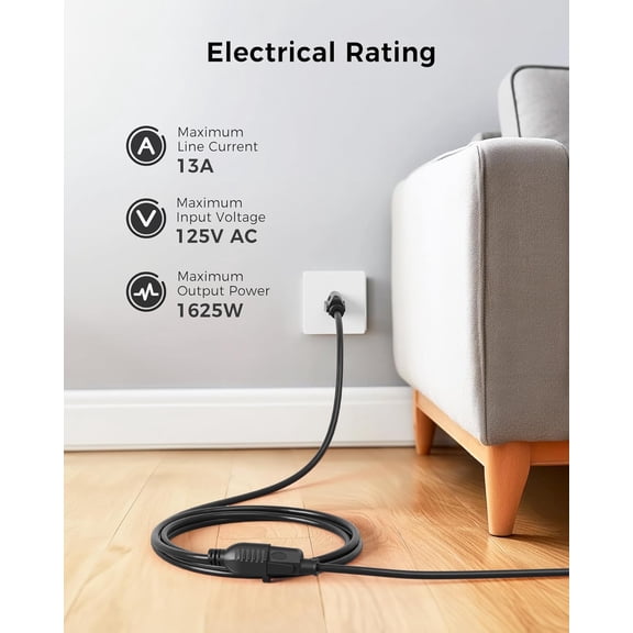 ASIASN-[ETL Listed] 2-Pack 16 AWG Heavy Duty 13A Power Extension Cord - 6ft, 3 Prong Power Cord Extension, NEMA 5-15P to NEMA 5-15R, Black