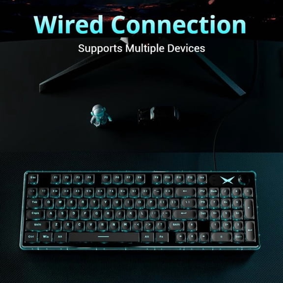 ASIASN-EWEADN F98 Wired Backlit Keyboard, USB Computer Keyboards with Smart Display & Knob, 96% Layout Silent Ergonomic Keyboard with 7-Color, Compatible with Mac, Windows (Black)