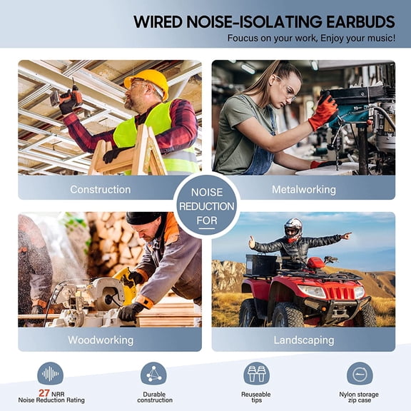 ASIASN-Ear Plug Headphones for Work, Work Safety Earbuds | Noise Reducing Sweatproof Hidden in-Ear Headphones, Isolating Earplugs, OSHA Compliant Hearing Protection for Industrial Construction