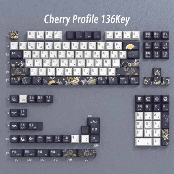 ASIASN-Eastern Antique Custom Keycaps, PBT Cherry Profile Key Caps with Chinese Seal Character for Most 60/75/98 Percent Cherry MX Switch Mechanical Gaming Keyboard ANSI/ISO Layout(Goddess Chang's)