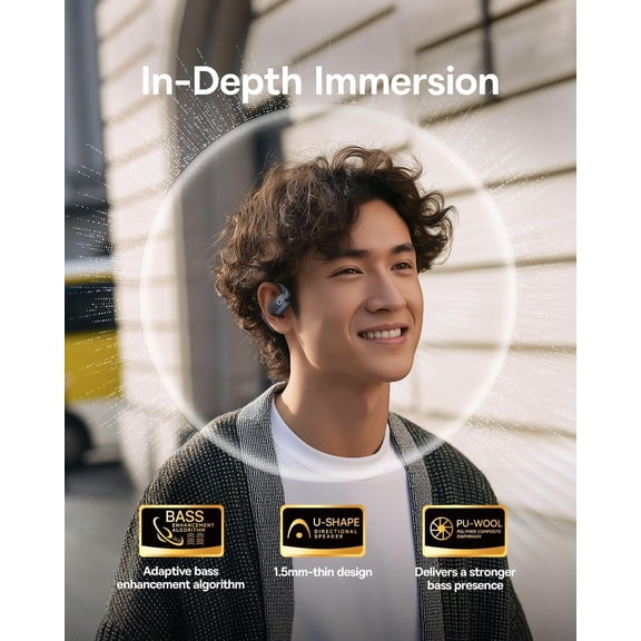 ASIASN-Eli 2i Fit Open-Ear Headphones, 8.8g Secure Fit, 36H Battery, BassUp Technology & Sound Leakage, IPX5 Waterproof, ENC Call, Comfortable for Cycling,Running,Workout