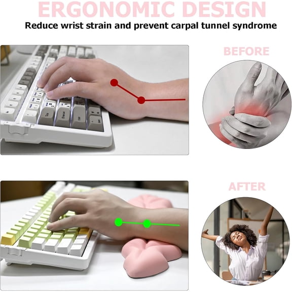 ASIASN-Ergonomic Keyboard Wrist Rest, Leaf Shape PU Leather Memory Foam Wrist Support for Computer Keyboard, Keyboard Pad and Cute Mouse Wrist Pad for Gaming,Office, Computer, Typing Pain Relief, Pas