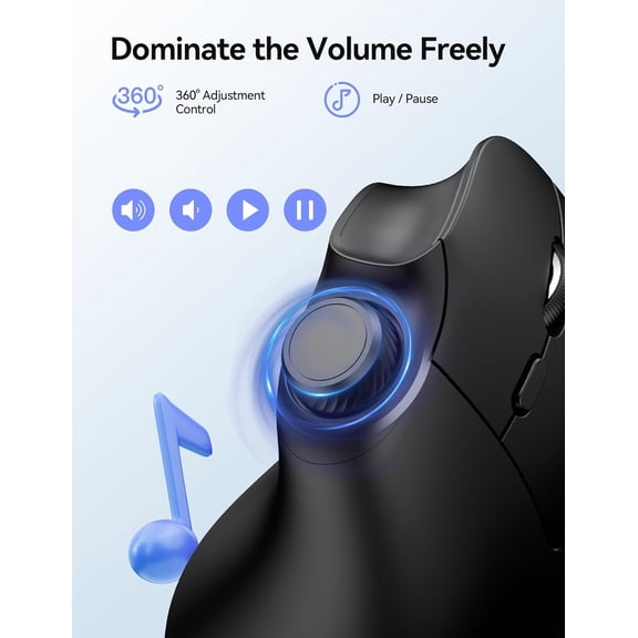 ASIASN-Ergonomic Mouse, Rechargeable Wireless Bluetooth Mouse (BT 5.0/5.0+2.4G), Vertical Mouse with Volume Knob, Quiet Clicks, Cordless Mice 6 Adjustable DPI with USB A Receiver, Wide Compatibility