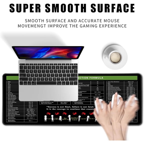 ASIASN-Excel Cheat Sheet Desk Pad Excel Shortcut Keys Mouse Pad Gaming Mouse Pad Desk Accessories Waterproof Non-Slip Large Computer Mat, 31.5x11.8 in (Excel Cheat Sheet)