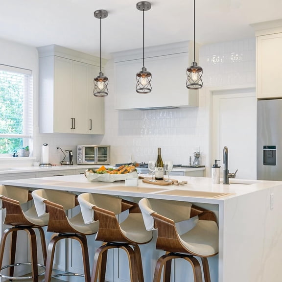 ASIASN-Farmhouse Cage Pendant Light Fixtures, Mini Rustic Industrial Hanging Pendant Lighting with Brushed Finish for Kitchen Island, Foyer, Hallway, Bedroom and Entryway