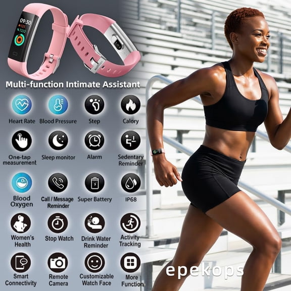 ASIASN-Fitness Tracker with Heart Rate Monitor/Step Counter/Calories, Activity Tracker Smart Watch Slim Smart Bracelet Sleep Monitor, IP68 Waterproof, Pedometer Health Tracker for Man Women