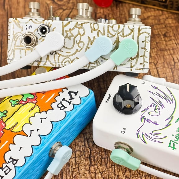 ASIASN-Flat Low Profile Guitar Patch Cable 20 inch for Effects Pedals, 1/4 inch Right-Angle, All White, 3-Pack