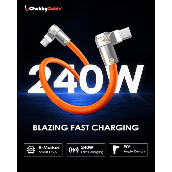 ASIASN-FlexElbow 90 Degree 240W Fast Charging Cable Right Angle USB C Cable Silicone Charging Cord Compatible with iPhone 17-15 Series iPad, White, Type-C to Type-C, 0.82FT