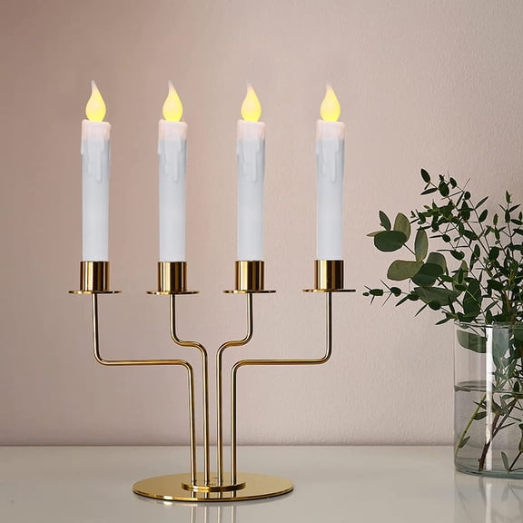 ASIASN-Flickering Taper Candles LED Drip Flameless Candles, Battery Operated with Timer, White, 6-3/4 Inch, Set of 6