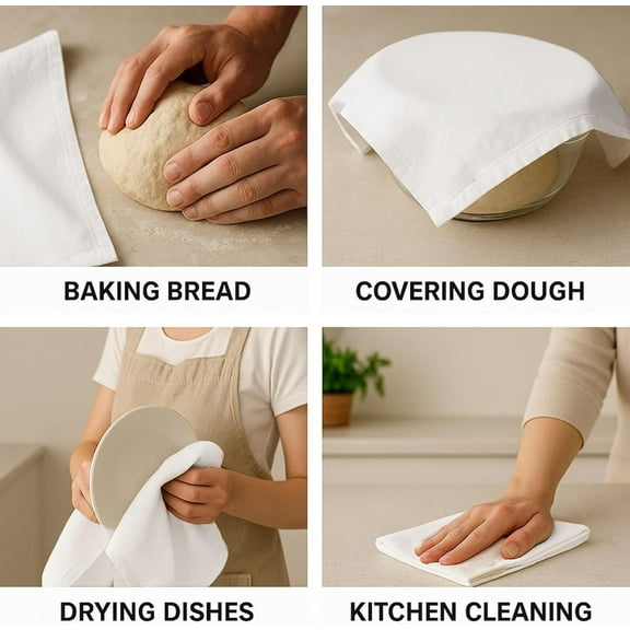 ASIASN-Flour Sack Towels | Tea Towel for Crafts| Kitchen | Dish | Cotton Blank Towel for Embroidery| Baking Bread Proofing Linen Cover| Thick Absorbent Quick Dry | 6 Pack 28"x28" White