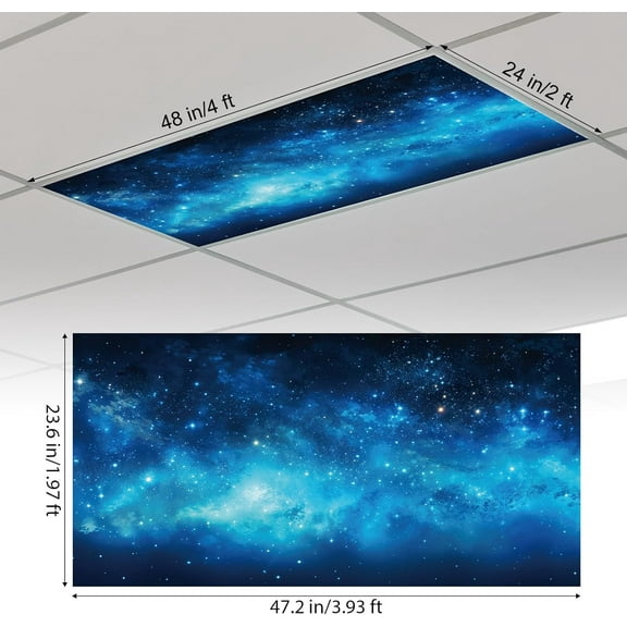 ASIASN-Fluorescent Light Cover Classroom Lighting Cover with 10 Magnets Light Filter Magnetic Ceiling Panel Decoration 2 x 4 ft (23.62 x 47.24 In) Reduce Glare for Office School(4,Starry Sky)