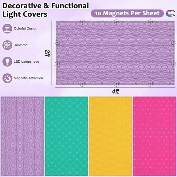 ASIASN-Fluorescent Light Covers, 4x2 Feet Magnetic Light Cover Fluorescent Lights Shade Panel Positive Inspirational Ceiling Lights Filters for Office Classroom Home Drop Ceiling Plaid 4pcs