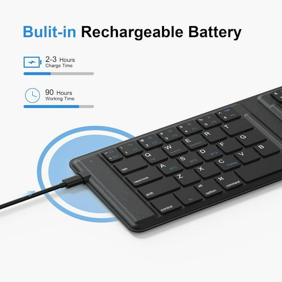 ASIASN-Foldable Bluetooth Keyboard, Wireless Folding, Multi-Device and Rechargeable, Portable Keyboard Compatible with iPhone, iPad, Android, Windows Laptop, Desktop, Tablet and PC (Black)