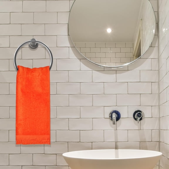 ASIASN-- Fringed Reversible Fingertip Hand Towel (Size 11" W x 18" L) Terry Cotton Washcloth Set for Face and Bathroom use. (Orange, 3)