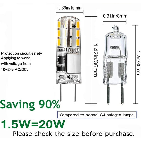 ASIASN-G4 LED Bulb 12V AC/DC Bi-Pin Base Landscape Light Bulbs 1.5 Watt LED Lighting Bulbs Equiavlent to 15-20W Low Voltage Warm White 3000K 10-Pack (G4 Led Light Bulb 2700K 24leds)