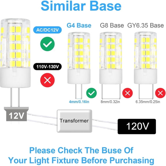 ASIASN-G4 LED Light Bulbs AC DC12V, 4W (40w 30w Halogen Equivalent) Daylight White 6000k No Dimmable 400 LM, G4 JC T3 Bi-Pin Base Bulb for Home and Landscape Lighting 5 Pack