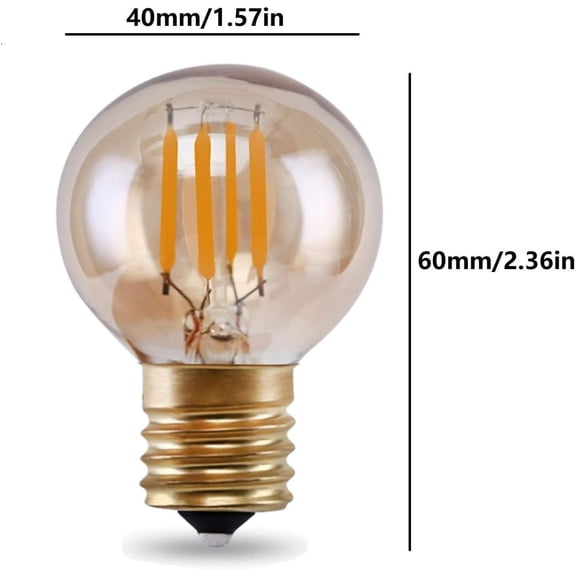 ASIASN-G40 LED Light Bulb 2W Vintage Edison Globe Light Bulb 2200K Warm White G40 Amber Glass E17 Intermediate Base Decorative String Light Bulbs Outdoor Replacement Bulbs, AC120V(5 Pack)