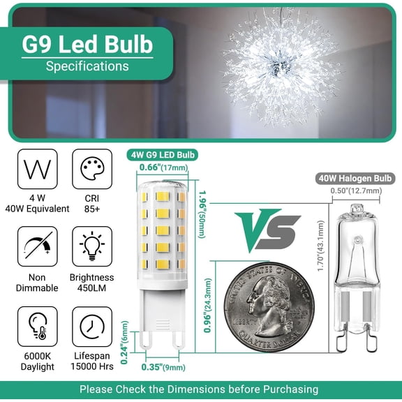 ASIASN-G9 LED Bulb Daylight 4W, 40W T4 G9 Halogen Equivalent 10 Pack, 6000K G 9 Bi Pin Base Light Bulbs for Chandelier, Non-dimmable for Home Lighting, 120V No-Flicker, 450LM, 360 Beam Angle