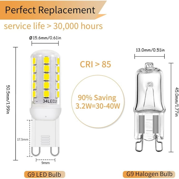 ASIASN-G9 LED Bulb Dimmable 3.2W (30-40W Halogen Bulb Equivalent), Cool White 6000K, 120V 350LM G9 Bi Pin Base Light Bulbs for Chandelier Light, No Flicker, 360 Beam Angle, 6 Pack
