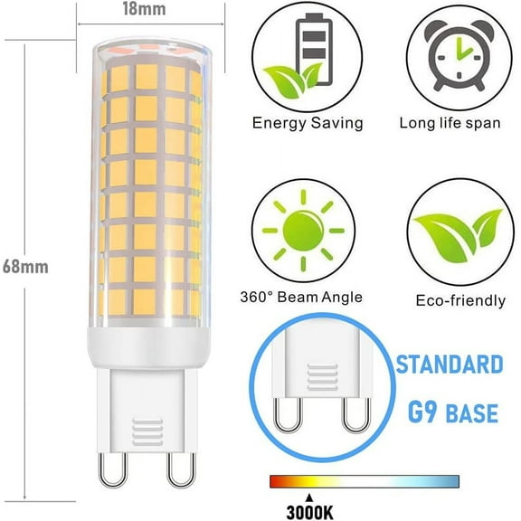ASIASN-G9 LED Light Bulb G9 Bi-pin Base Chandelier Lighting JCD G9 120Volt Home Lighting 8W(80W Halogen Equivalent) 800LM for Table lamp,Wall Sconce,ceilingfan Replacement,4-Pack(Warm White 3000K)