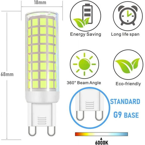 ASIASN-G9 LED Light Bulb G9 Bi-pin Base Chandelier Lighting JCD G9 120Volt Home Lighting 8W(80W Halogen Equivalent)800LM for table lamp,wall sconce,ceilingfan replacement,4-Pack(Daylight White 6000K)