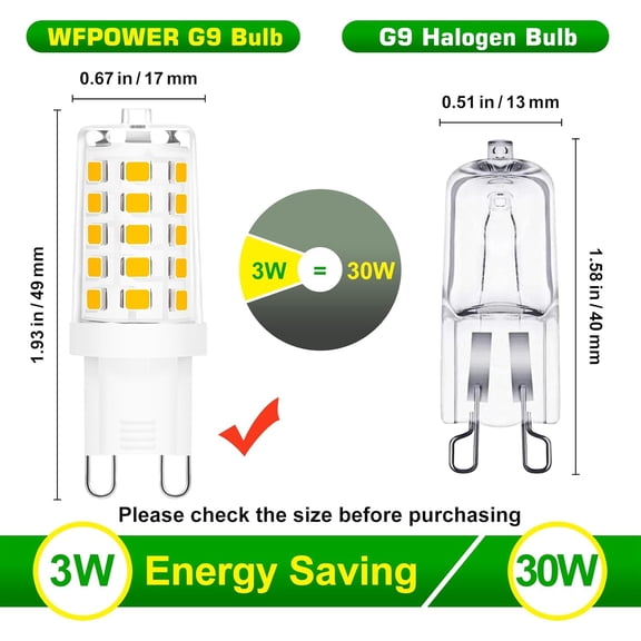 ASIASN-G9 LED Light Bulbs, Warm White 3000K, 3W Equivalent to 35W G9 Halogen Bulb, Energy Saving Bulbs for Living Room Dining Room Ceiling Light Lamp Home Lighting, 10Pcs, 120V