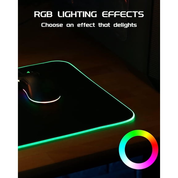 ASIASN-Gaming Mouse Pad, XXL Large (31.5 x 11.8 in) RGB Mouse Mat, 7 LED Colors 10 Lighting Modes, Waterproof Fabric Surface, and Non-Slip Rubber Base for PC Laptop Keyboard
