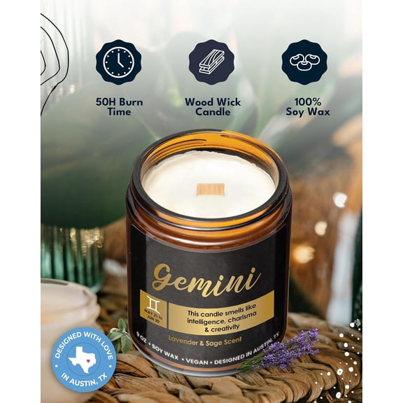 ASIASN-Gemini Candle Zodiac Gifts, Gemini Candles for Women, Thoughtful Zodiac Candles for Men, Astrology Gifts for Men, June Presents for Astrology Lovers, Perfect Presents for Birthday