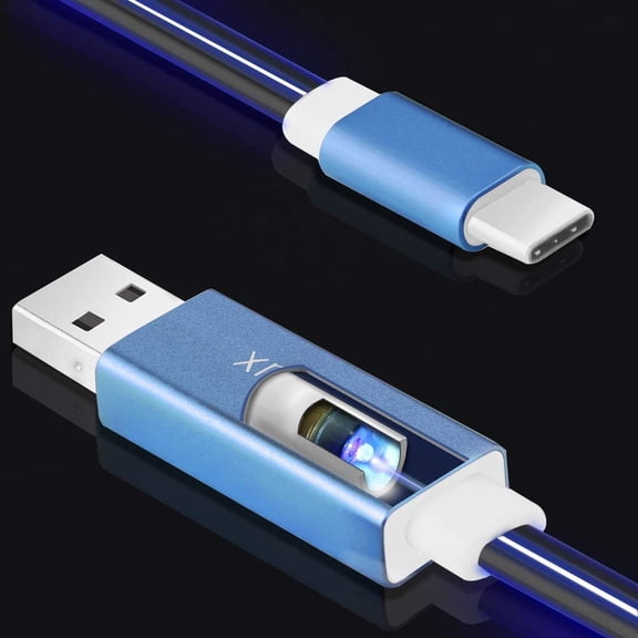ASIASN-Glowing USB C Fast Charging Cable, 2FT Light Up Type C Car Charger Cord, for Samsung Galaxy S24/S23/S22, Note 20/10, Google Pixel 9/8/7/6, iPad Pro/Air/Mini, Moto