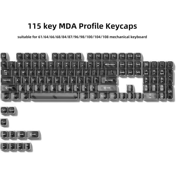 ASIASN-Grey Clear keycaps,Transparent keycaps 60 75 100 Percent,Ceramic Jelly Key caps Set,Shine Through Key caps.,MDA Profile Keyboard Key Cap for Mx Switches Mechanical Keyboard(115key)