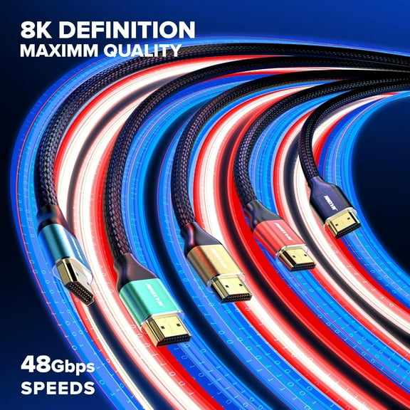 ASIASN-HDMI 2.1 Cable 1 Foot, Multicolor, 2 Pack, 8K 60Hz 4K 120Hz Ultra High Speed, 48Gbps, eARC, Dolby Vision