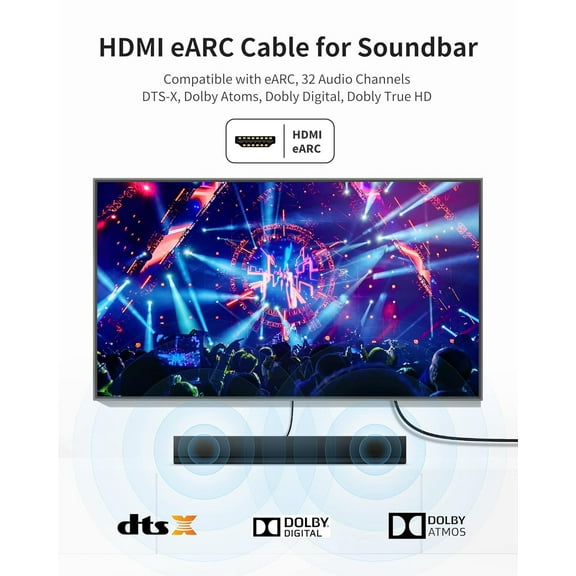 ASIASN-HDMI ARC Cable for Soundbar 3.3FT, [e ARC, ARC, HDCP 2.2, Ethernet] High Speed 18Gbps HDMI Cable, Braided HDMI Cord for Sound bar, UHD TV