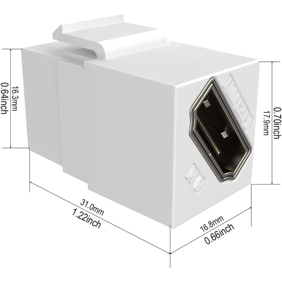 ASIASN-HDMI Keystone 8K, White HDMI Keystone Coupler for HDMI 2.1a Cable Pass Through, Including 8K 60Hz or 4K 120Hz Resolution and up to 48G Bandwidth (6 Pack)