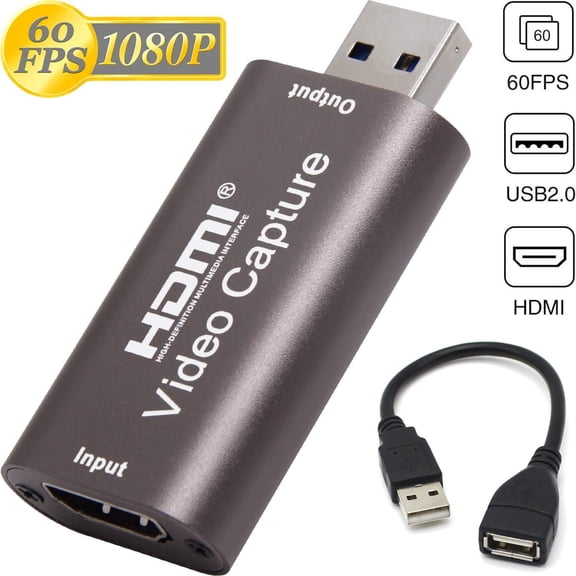 ASIASN-HDMI to USB Video Capture Card 1080P for Live Video Streaming Record via DSLR Camcorder Action Cam (Coffee)