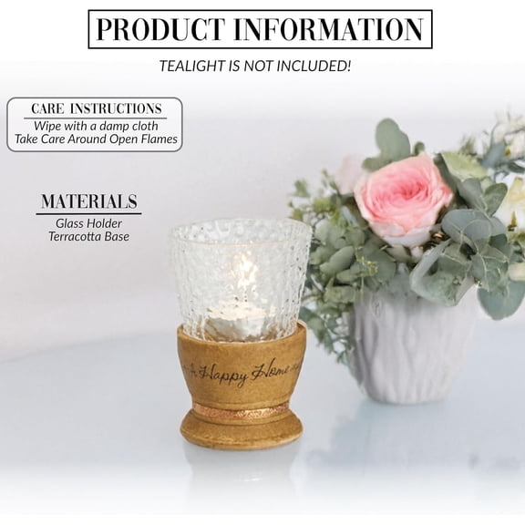 ASIASN-- Happy Home - 4" Terracotta Candle Tealight Holder Housewarming Gift Home Decor Desk Decor