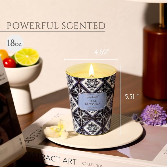 ASIASN-HomeLights 1-Wick Candles for Home Scented - 6.7oz Soy Wax Blend Candle Long-Lasting Fragrance, Bohemian Natural Textures Home Decor and Housewarming Gifts, Lilac Blossom