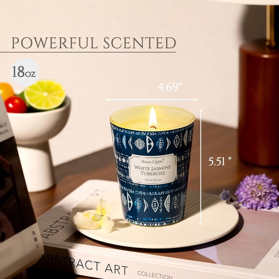 ASIASN-HomeLights Scented Candles for Women & Men, 6.7oz Candle Jars Aromatherapy Single Wick Candle, Ideal for Bohemian Natural Textures Home Decor and Gifts, White Jasmine Tuberose