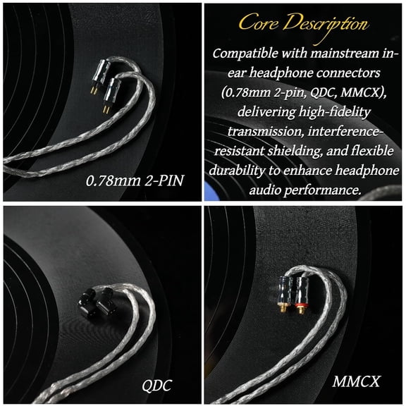ASIASN-IEM Cable, 24-Core Silver-Plated Headphone Upgrade Cable, 1.25m, with 4.4mm and 3.5mm Plugs, Suitable for Gaming IEMs(Gray, 4.4mm-QDC)