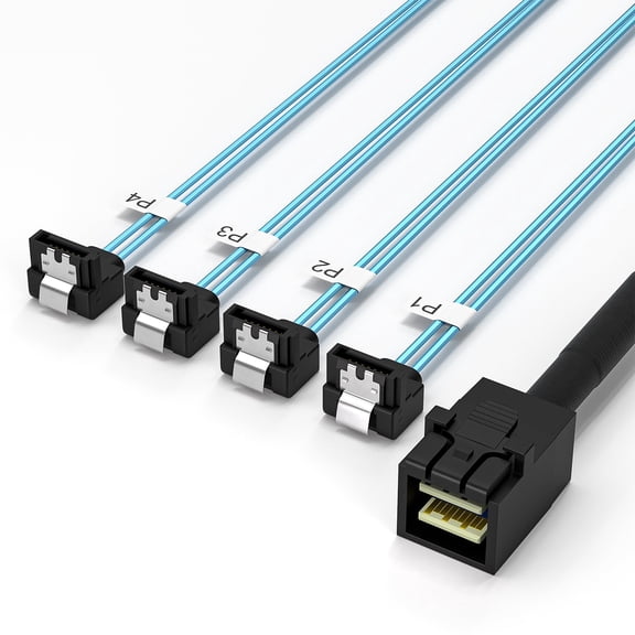 ASIASN-Internal Mini SAS HD to SATA Right Angle Cable 3.3 Feet, 1m (SFF-8643 to SATA Forward Breakout)